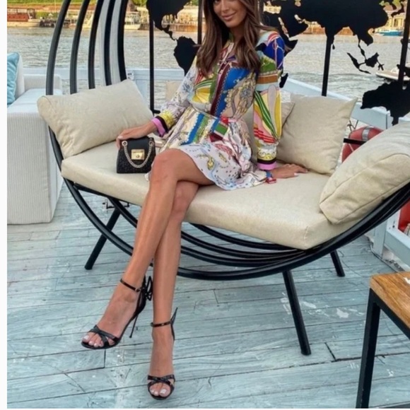 Zara Printed Mini Shirt Dress w/ Tie Belt in Multicolor Pattern - Picture 2 of 7